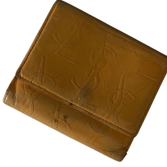 Yves Saint Laurent Yellow Leather Embossed Bifold Wallet - Picture 1 of 12